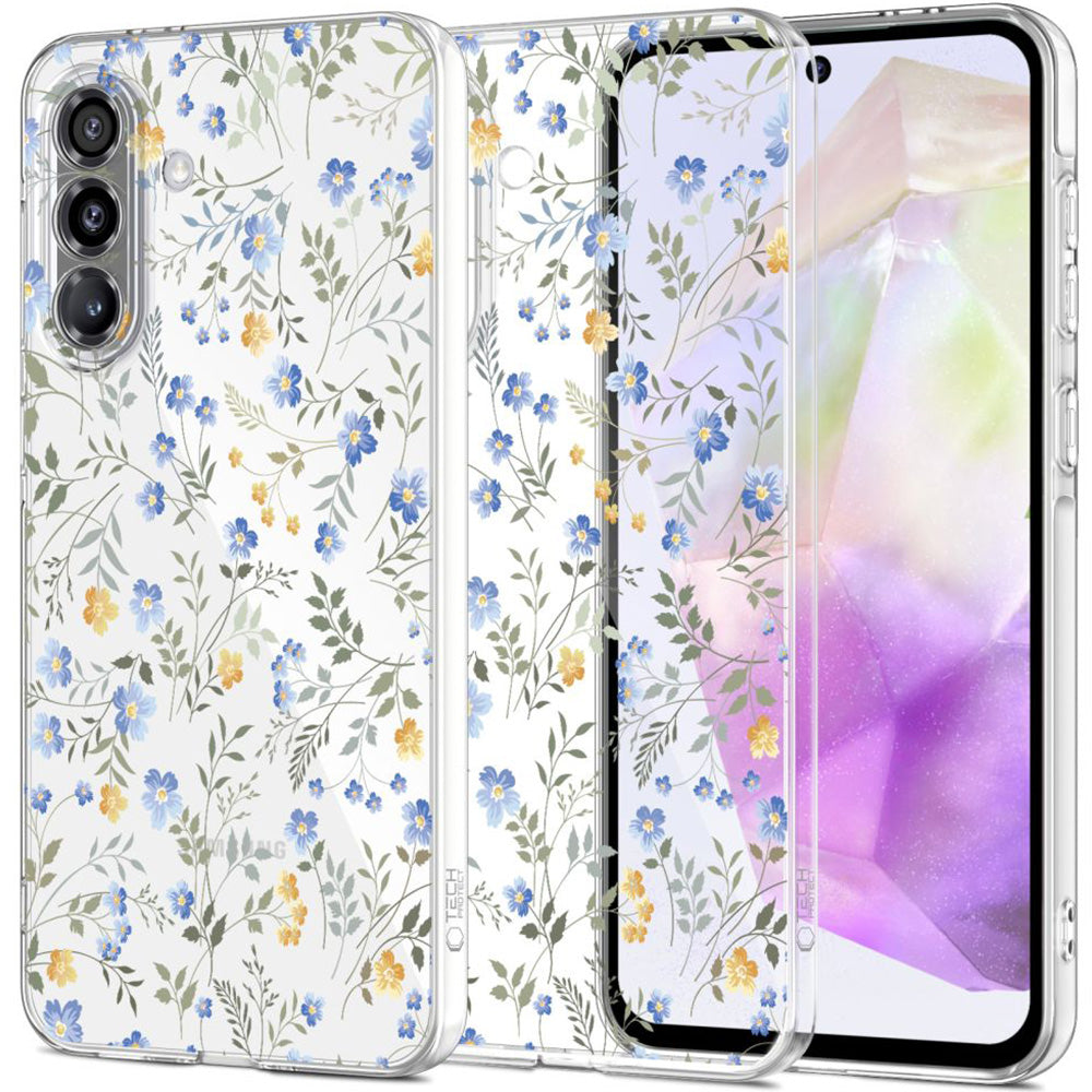 Handyhülle für Galaxy A37 5G, Tech-Protect FlexAir, Transparent mit floralem Muster