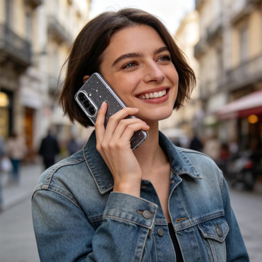 Handyhülle für Galaxy A57 5G, Tech-Protect FlexAir, Transparent mit Glitzer
