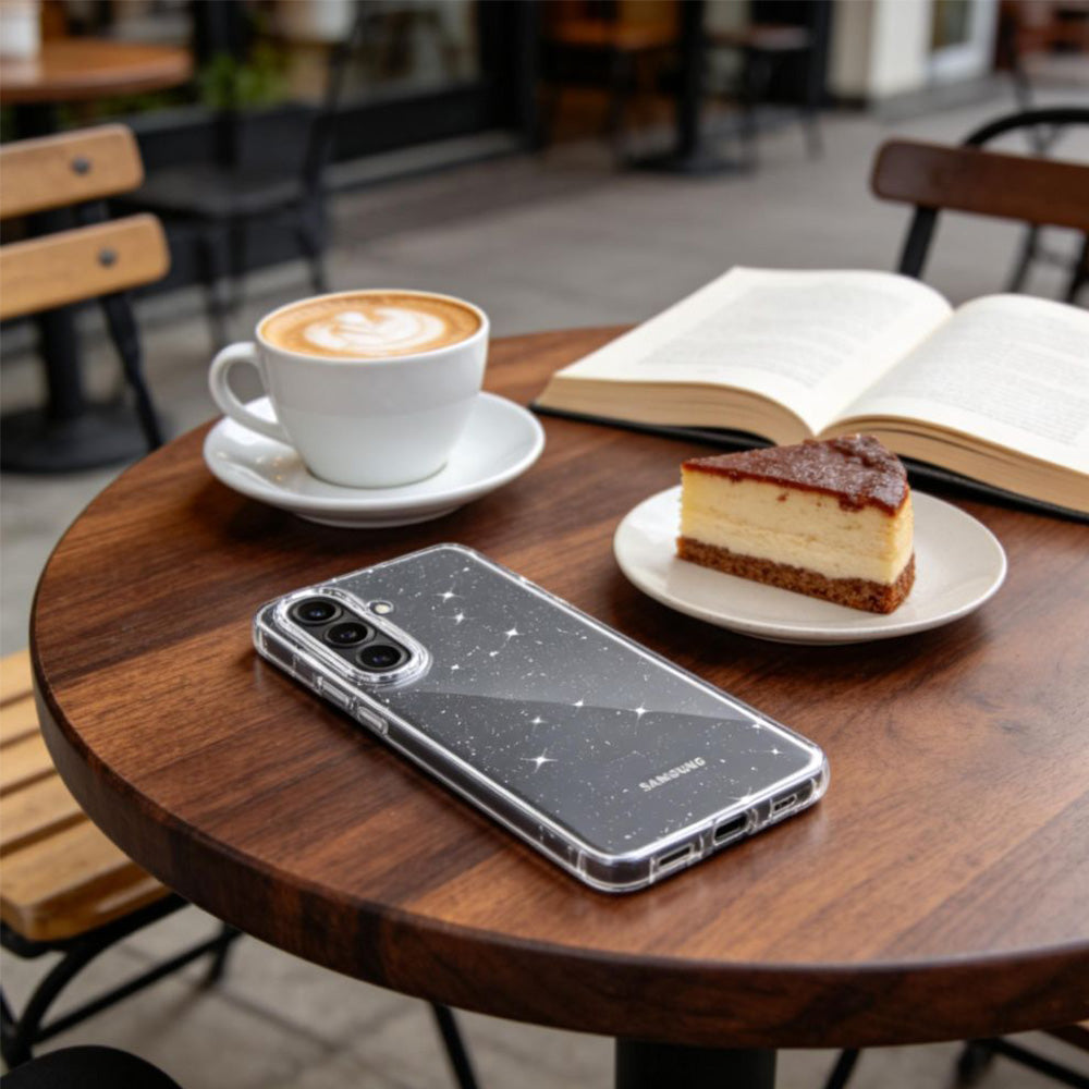 Handyhülle für Galaxy A57 5G, Tech-Protect FlexAir, Transparent mit Glitzer