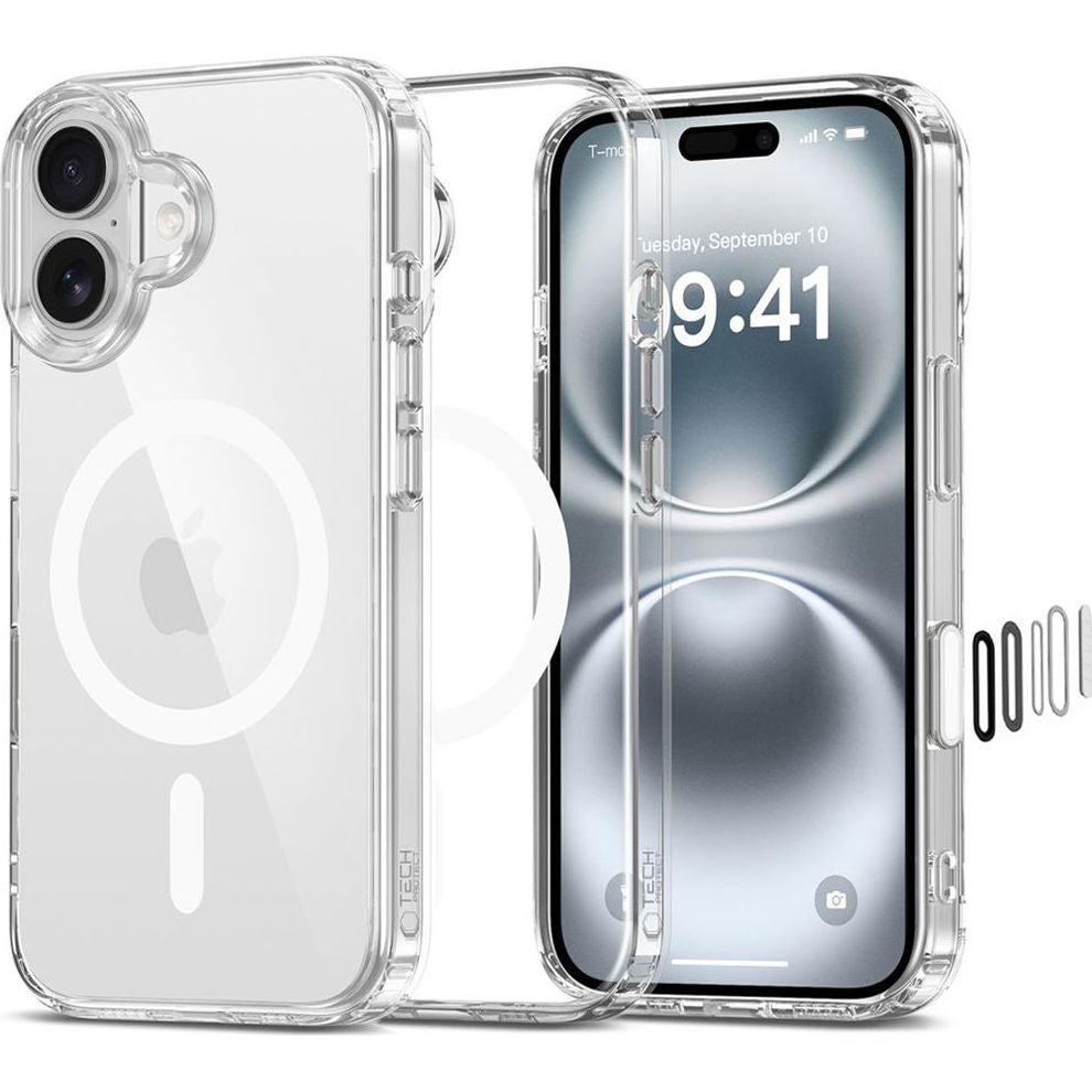 Handyhülle für iPhone 16, Tech-Protect Flexair Hybrid CC mit MagSafe, Transparent