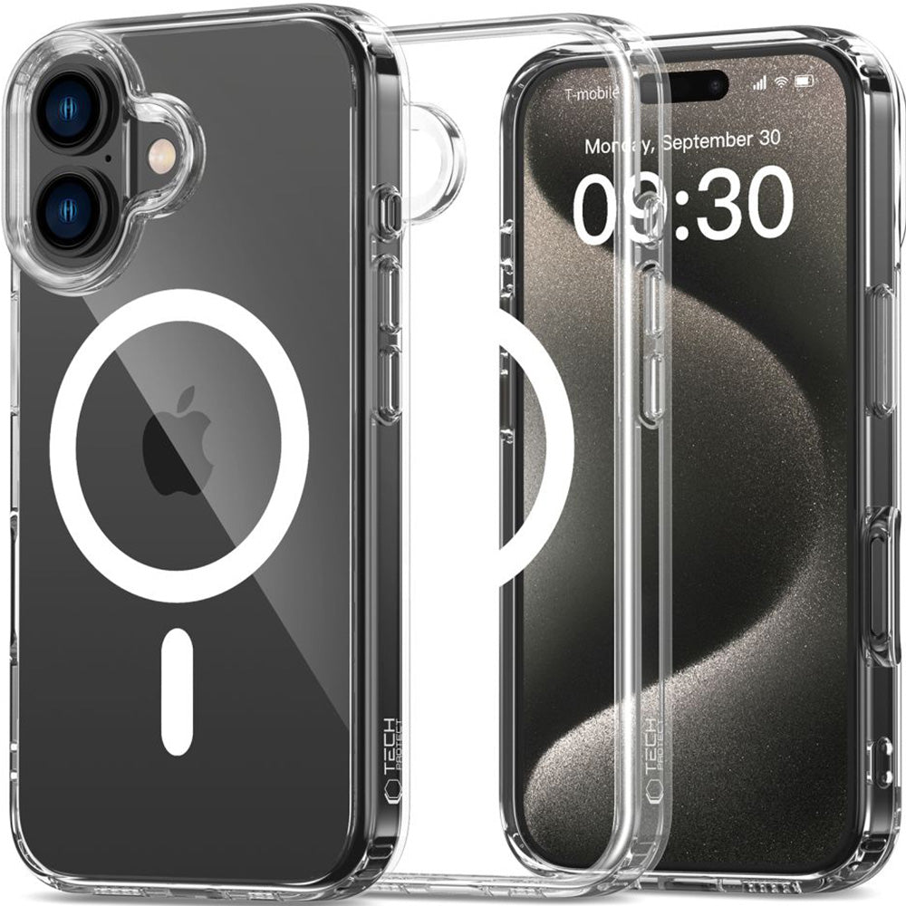 Handyhülle für iPhone 16, Tech-Protect Flexair Hybrid mit MagSafe, Transparent