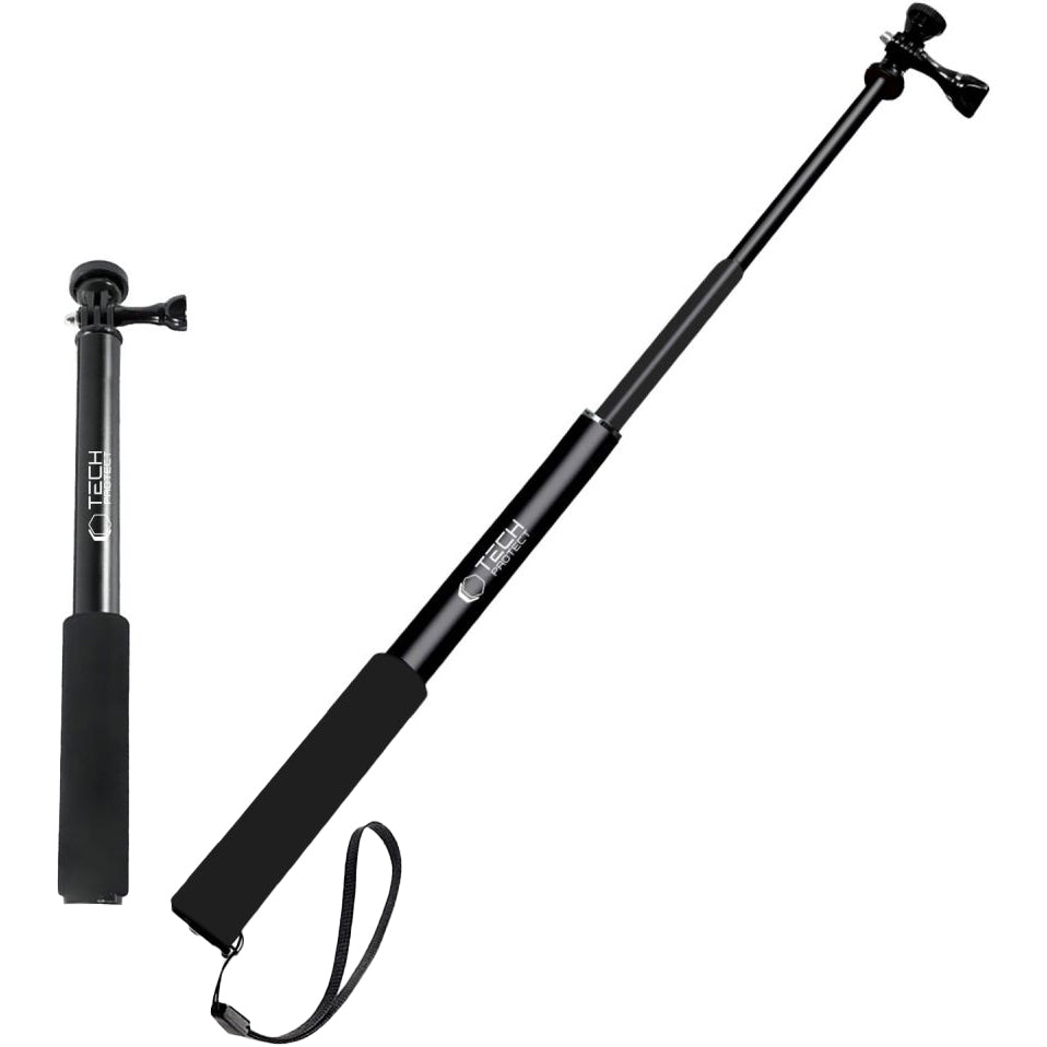 Selfie-Stick und Halterung für GoPro, DJI Black und andere Kameras mit 1/4" Gewinde, Tech-Protect GA100, Schwarz