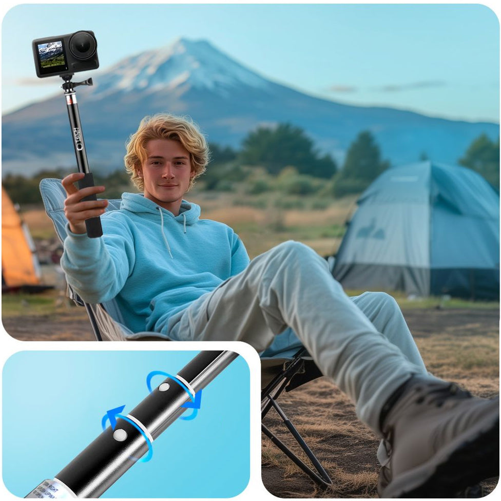 Selfie-Stick und Halterung für GoPro, DJI Black und andere Kameras mit 1/4" Gewinde, Tech-Protect GA100, Schwarz