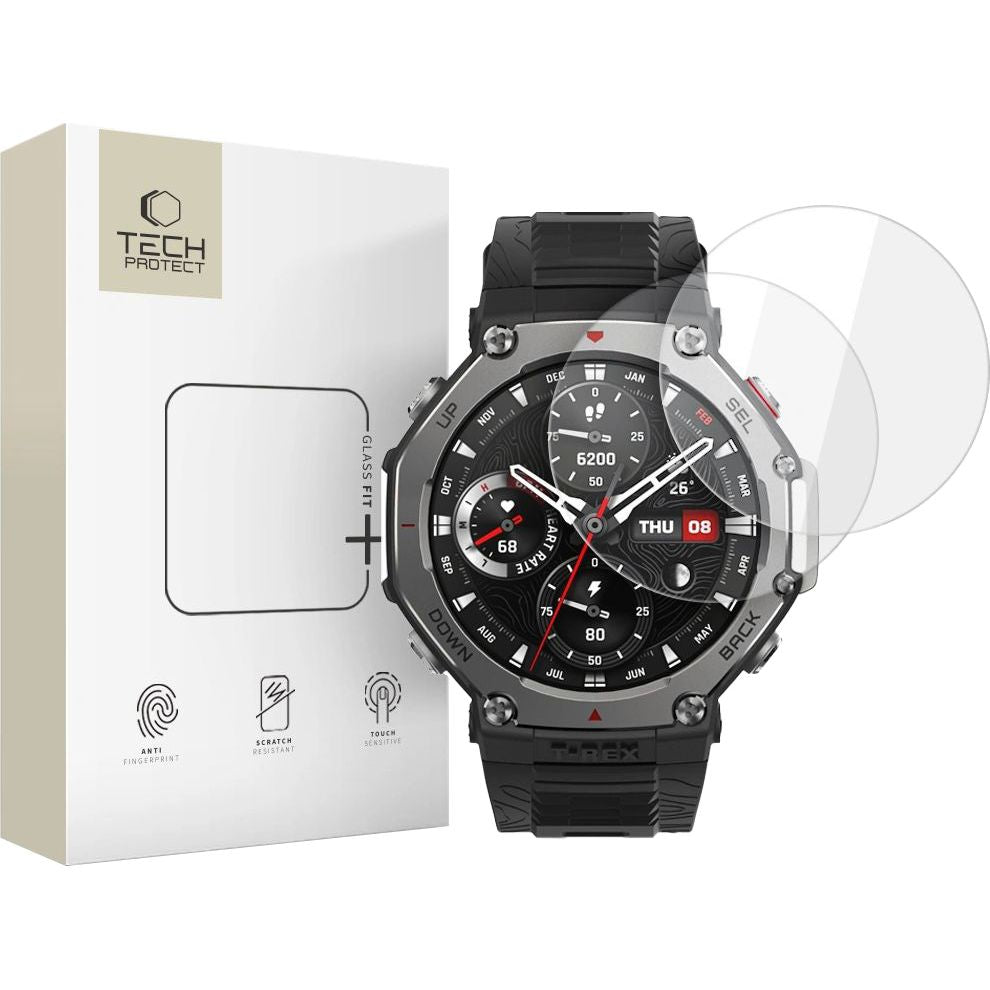 Gehärtetes Glas für Amazfit T-Rex 3 Pro 48 mm, Tech-Protect Glass Fit Plus, 2 Stück
