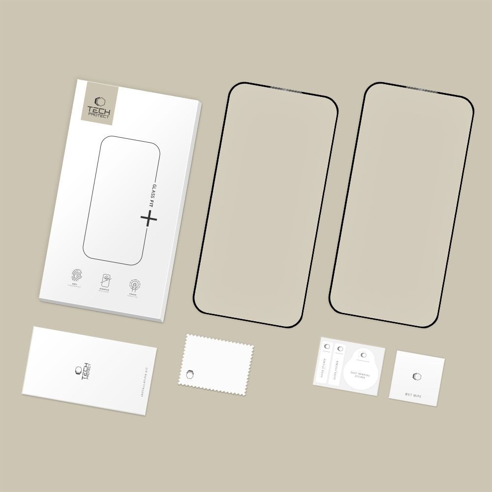 Gehärtetes Glas für OnePlus Nord 6, Tech-Protect Glass Fit Plus, 2 Stück, Schwarzer Rahmen