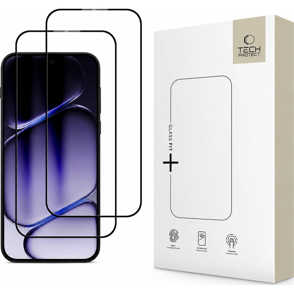Gehärtetes Glas für OnePlus Nord 6, Tech-Protect Glass Fit Plus, 2 Stück, Schwarzer Rahmen