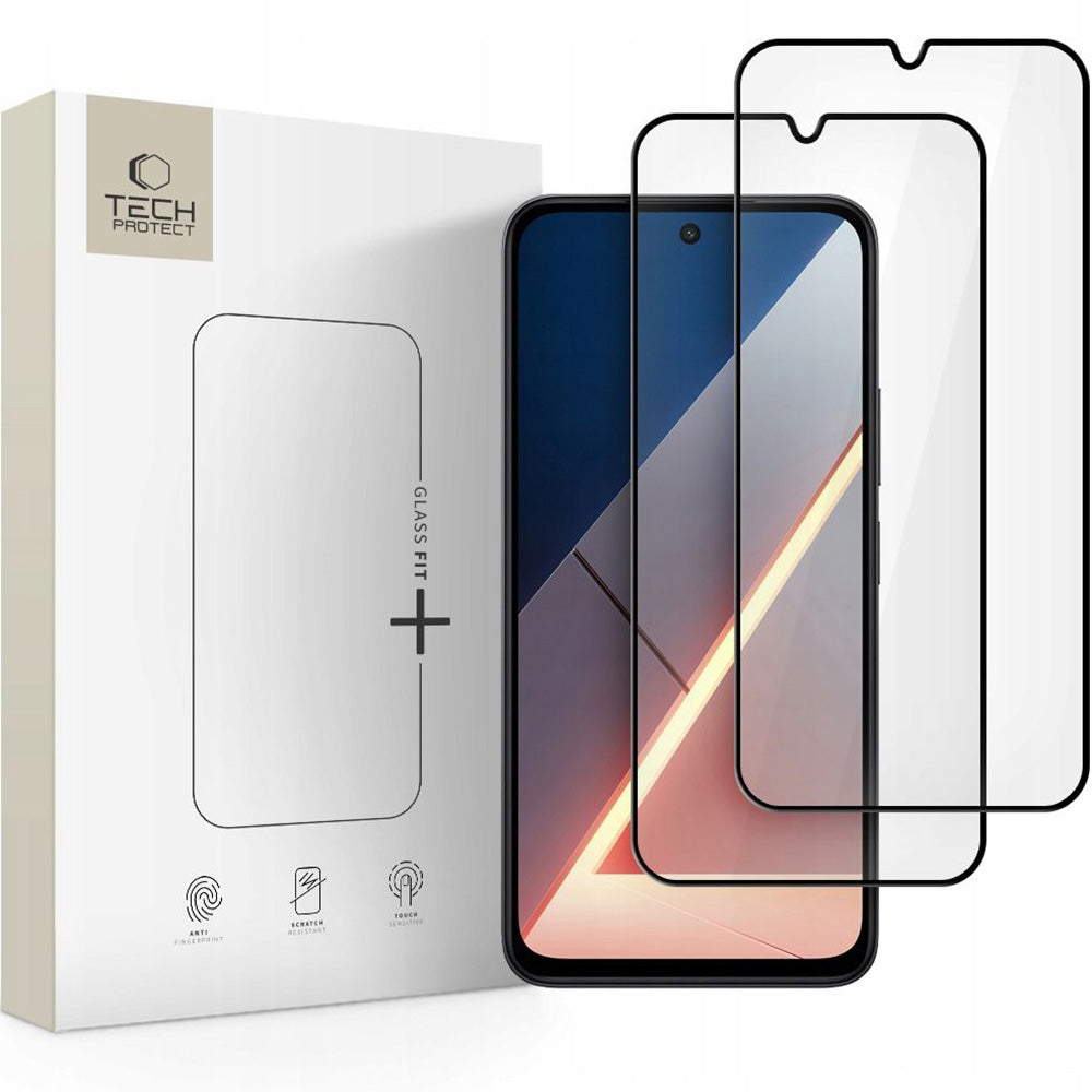 Gehärtetes Glas für Xiaomi POCO M7 4G, Tech-Protect Glass Fit Plus, 2 Stück, Schwarzer Rahmen