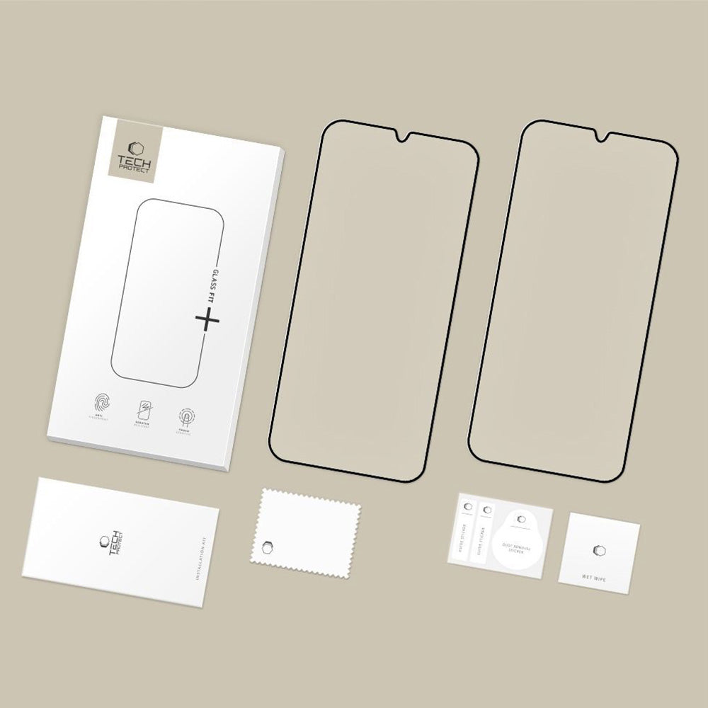 Gehärtetes Glas für Xiaomi POCO M7 4G, Tech-Protect Glass Fit Plus, 2 Stück, Schwarzer Rahmen