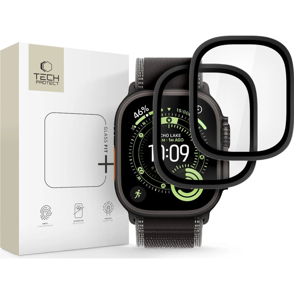 Gehärtetes Glas für Apple Watch Ultra 3/2/1 49mm, 2 Stück, Tech-Protect Glass Ring, Schwarz