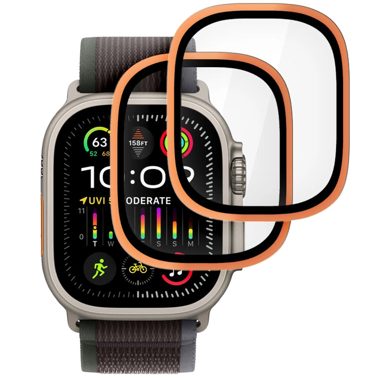 Gehärtetes Glas für Apple Watch Ultra 4/3/2/1 49 mm, 2 Stück, Tech-Protect Glass Ring, Schwarz / Orange
