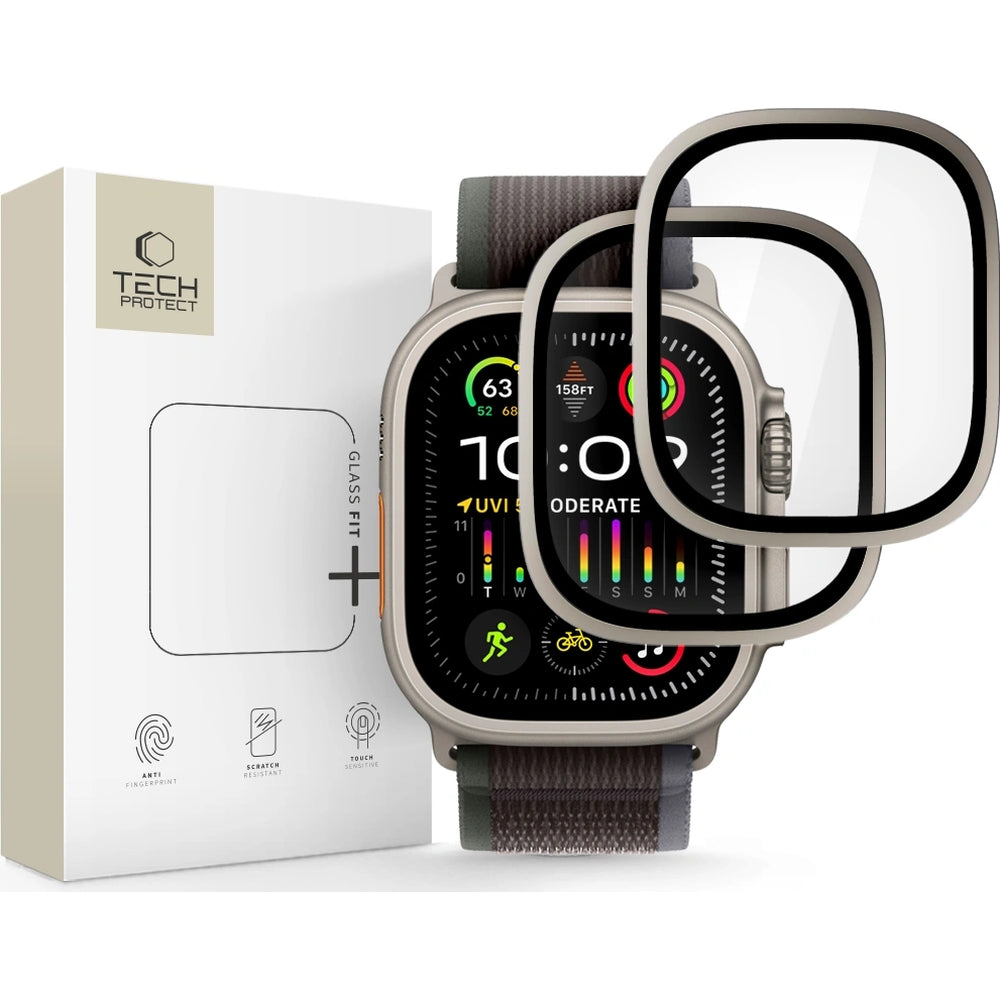 Gehärtetes Glas für Apple Watch Ultra 3/2/1 49mm, 2 Stück, Tech-Protect Glass Ring, Titanium