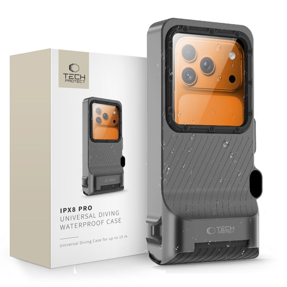 Wasserdichte Schutzhülle für Smartphone max. 6.9", Tech-Protect Universal Diving Waterproof Case, Schwarz und Grau