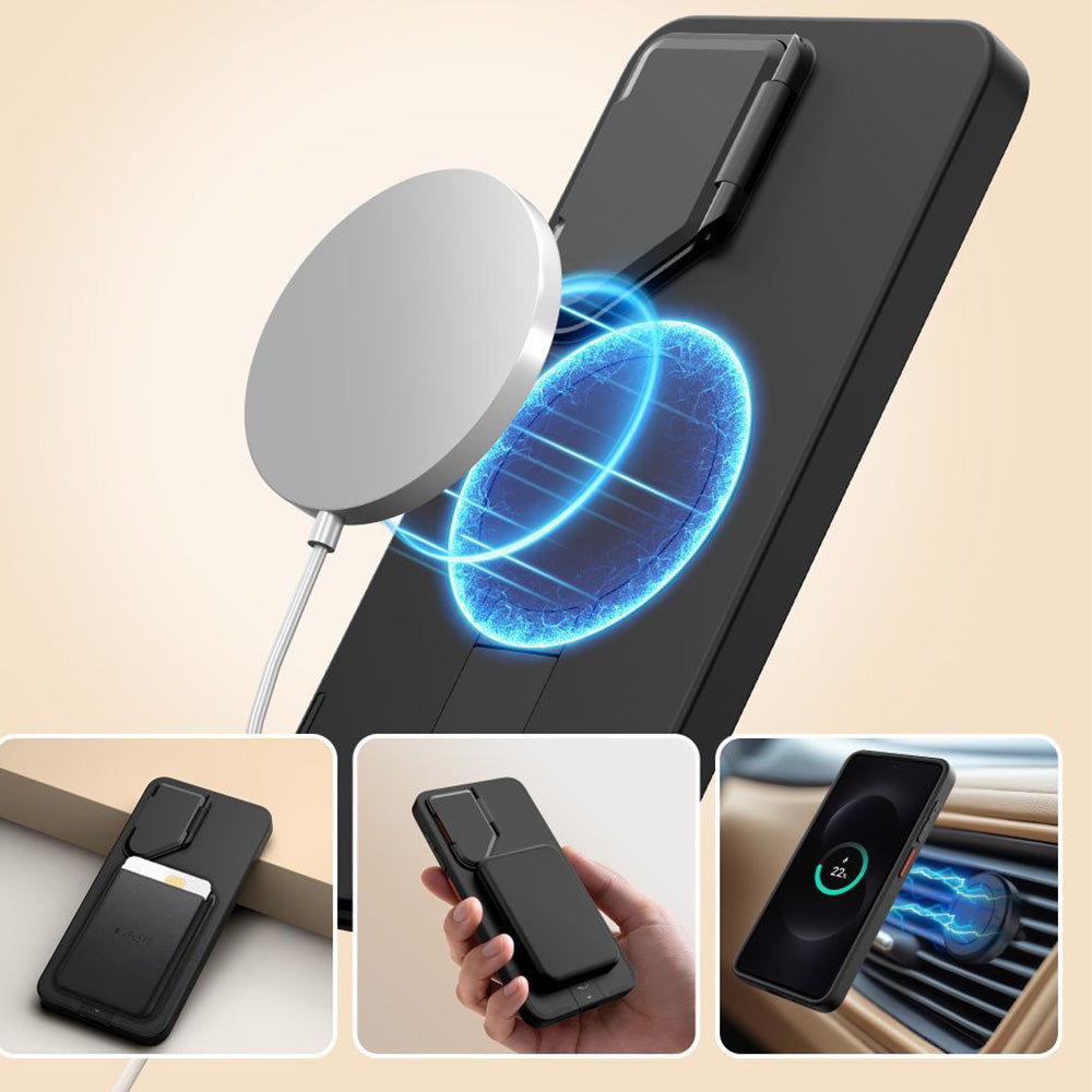 Handyhülle mit Kameraabdeckung für Galaxy S26, Tech-Protect Kevlar Aura mit MagSafe, Schwarz