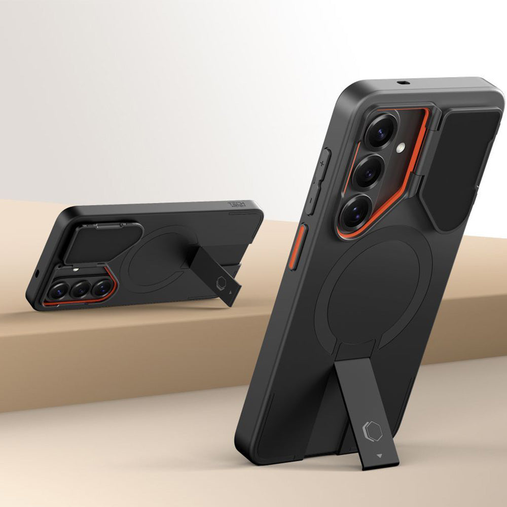 Handyhülle mit Kameraabdeckung für Galaxy S26, Tech-Protect Kevlar Aura mit MagSafe, Schwarz