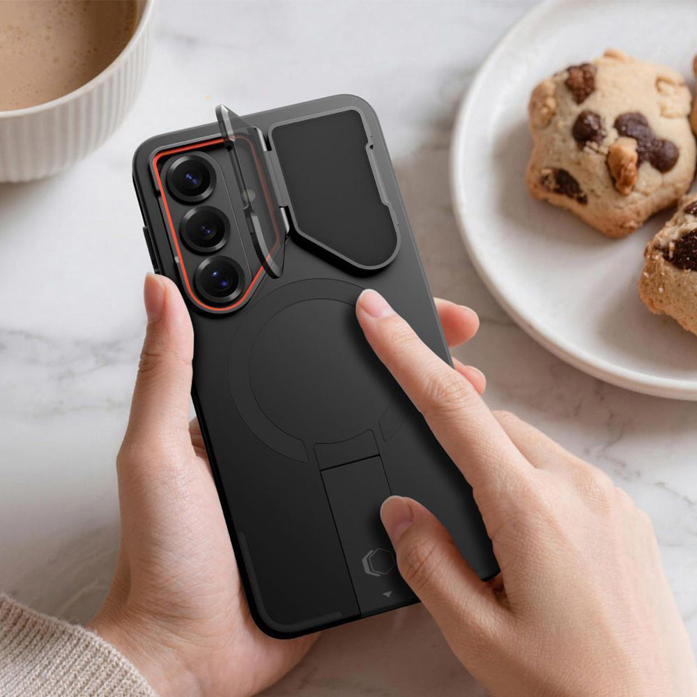 Handyhülle mit Kameraabdeckung für Galaxy S26, Tech-Protect Kevlar Aura mit MagSafe, Schwarz