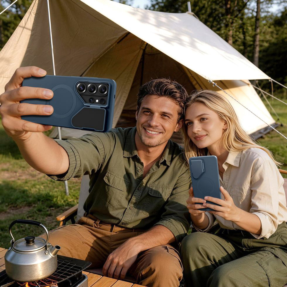 Handyhülle mit Kameraabdeckung für Galaxy S26 Ultra, Tech-Protect Kevlar Aura mit MagSafe, Blau
