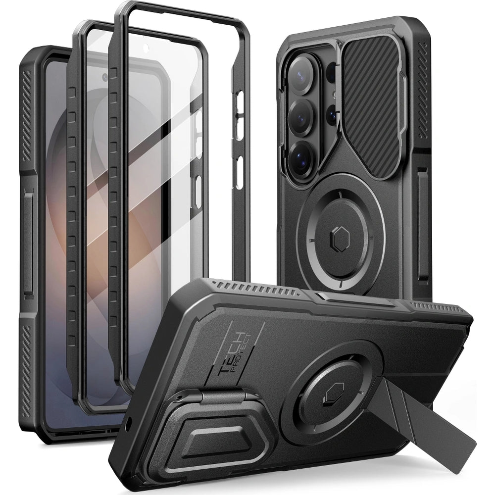 Handyhülle mit Kameraschutz für Galaxy S26 Ultra, Tech-Protect Kevlar MagSafe, 2er-Set mit 2 Rahmen, Schwarz