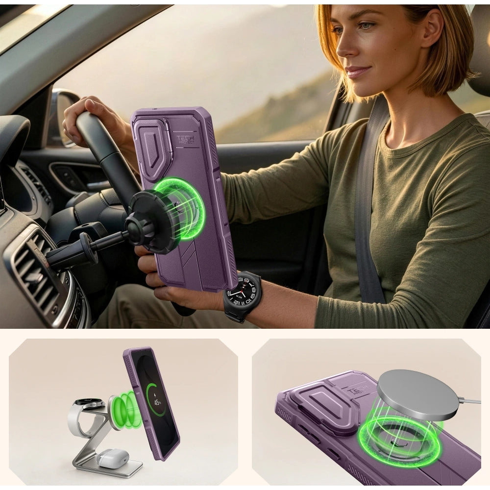Handyhülle mit Kameraschutz für Galaxy S26 Ultra, Tech-Protect Kevlar MagSafe, 2er-Set mit 2 Rahmen, Violett