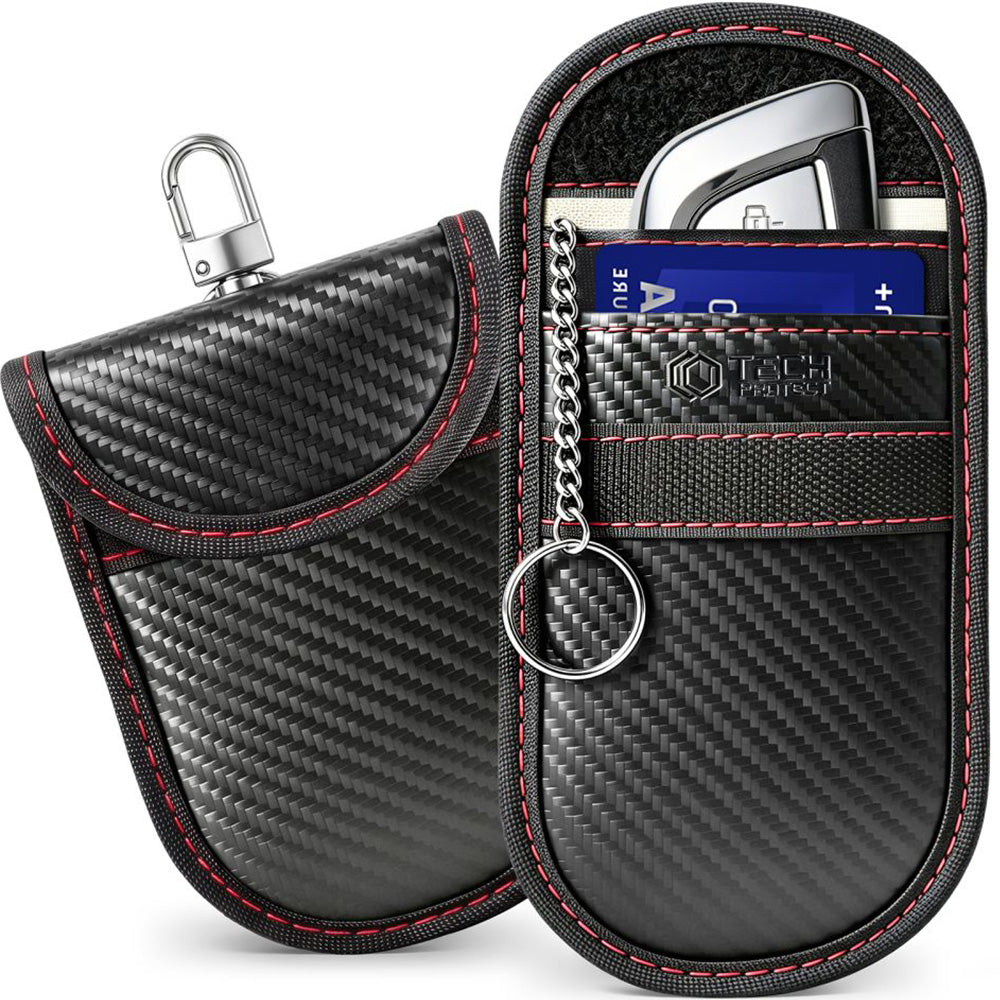 Schutzhülle Faradayscher Käfig, Tech-Protect KLR100 Pouch Keyless RFID Signal Blocker Case, Carbon Schwarz-Rot