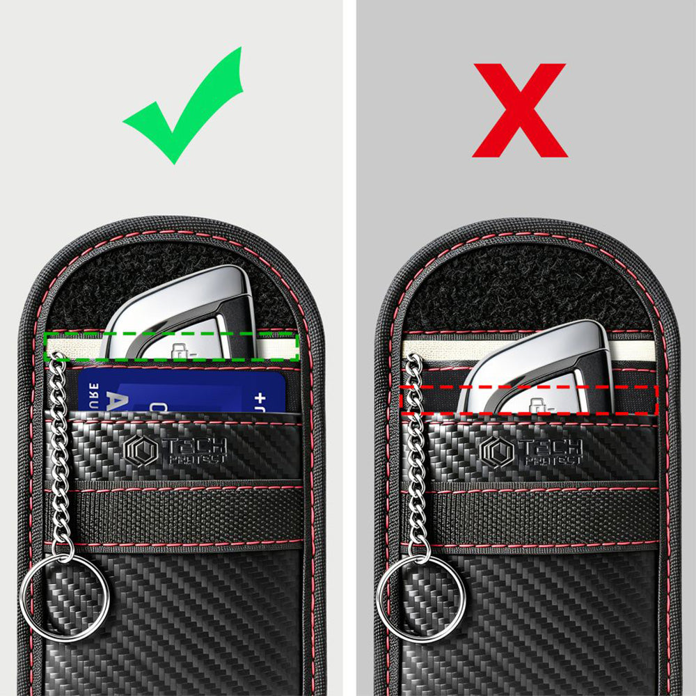 Schutzhülle Faradayscher Käfig, Tech-Protect KLR100 Pouch Keyless RFID Signal Blocker Case, Carbon Schwarz-Rot