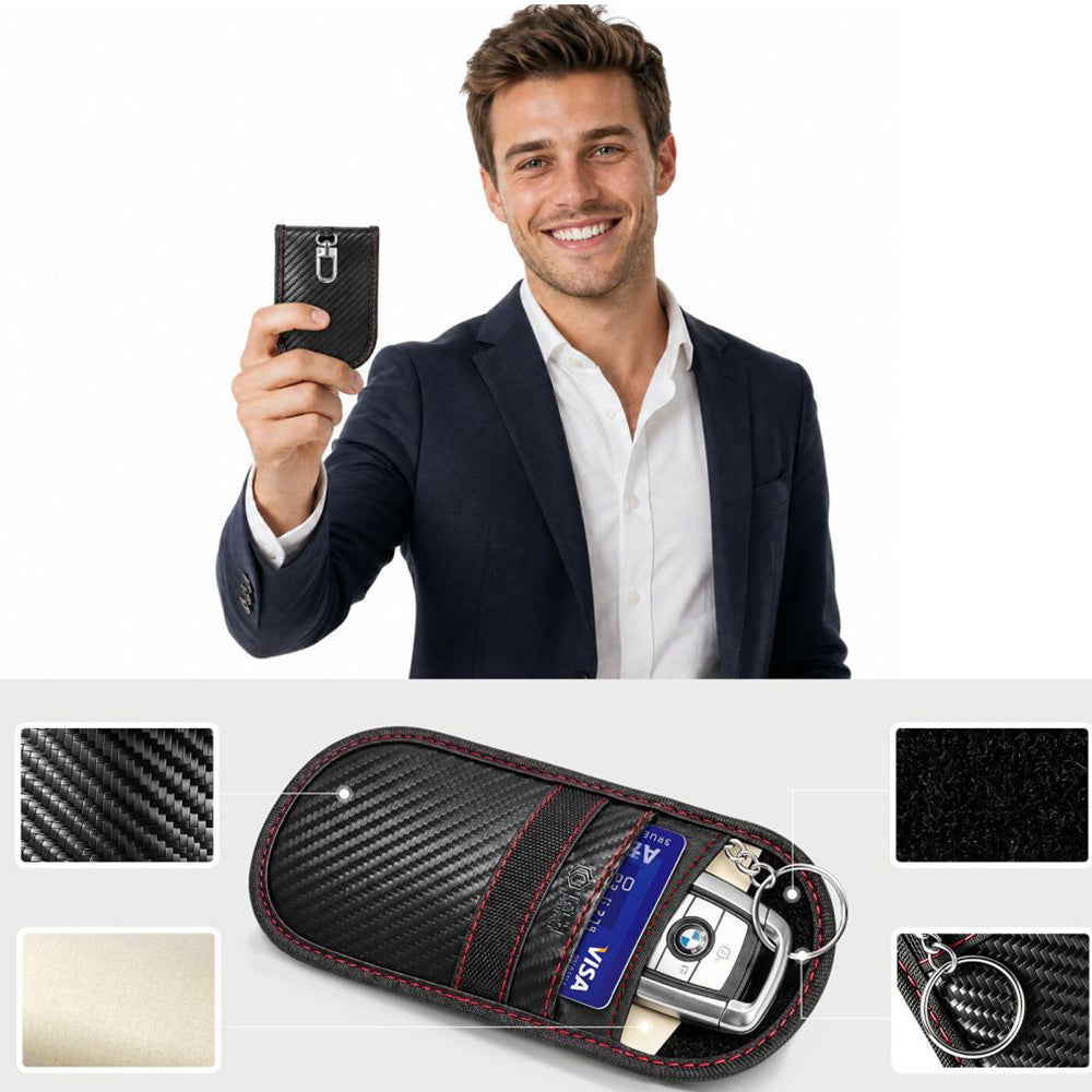 Schutzhülle Faradayscher Käfig, Tech-Protect KLR100 Pouch Keyless RFID Signal Blocker Case, Carbon Schwarz-Rot