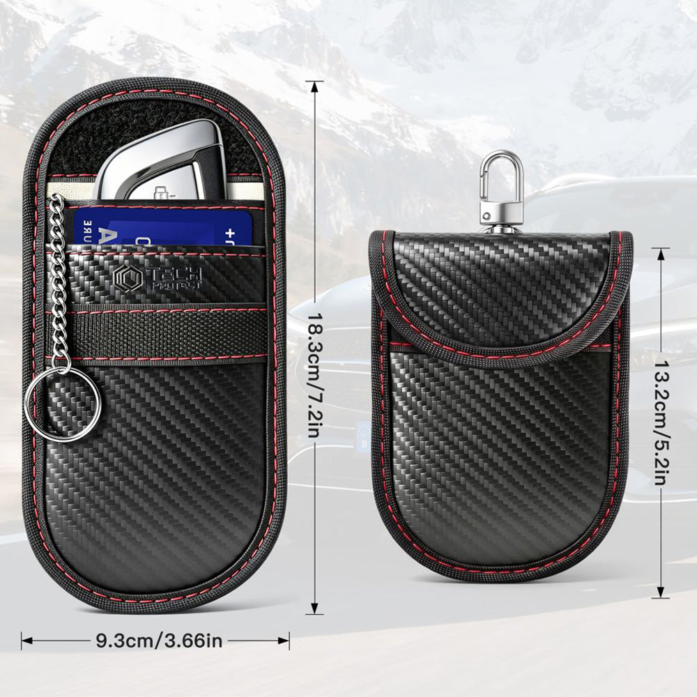 Schutzhülle Faradayscher Käfig, Tech-Protect KLR100 Pouch Keyless RFID Signal Blocker Case, Carbon Schwarz-Rot