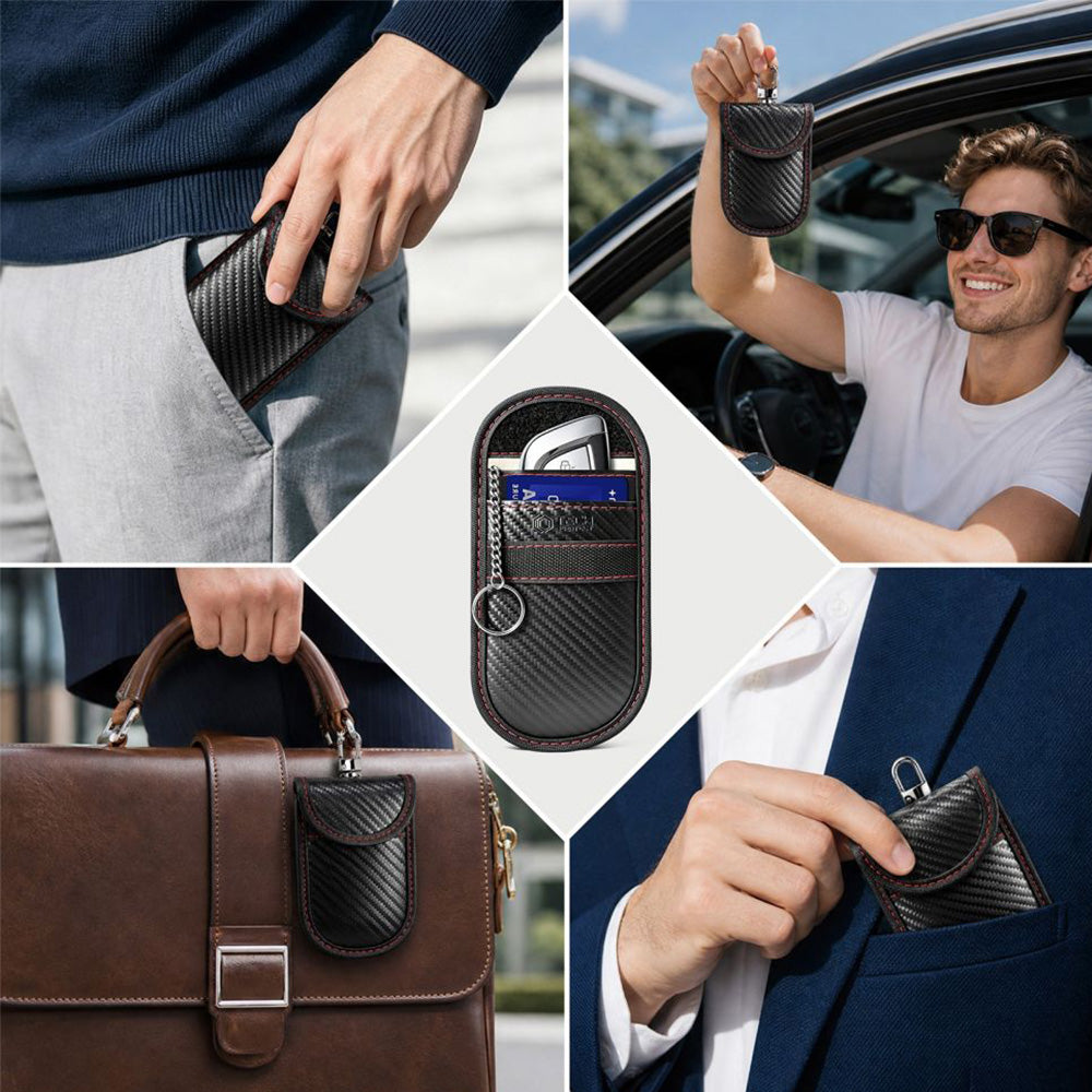 Schutzhülle Faradayscher Käfig, Tech-Protect KLR100 Pouch Keyless RFID Signal Blocker Case, Carbon Schwarz-Rot