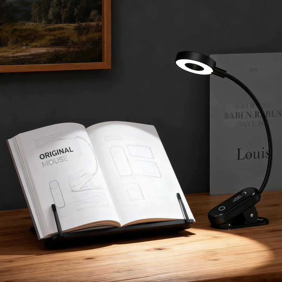LED Clip Lampe mit Akku, Tech-Protect LL100 Clip Reading Light, 300 mAh, 3000K/ 4500K/ 6000K, Schwarz