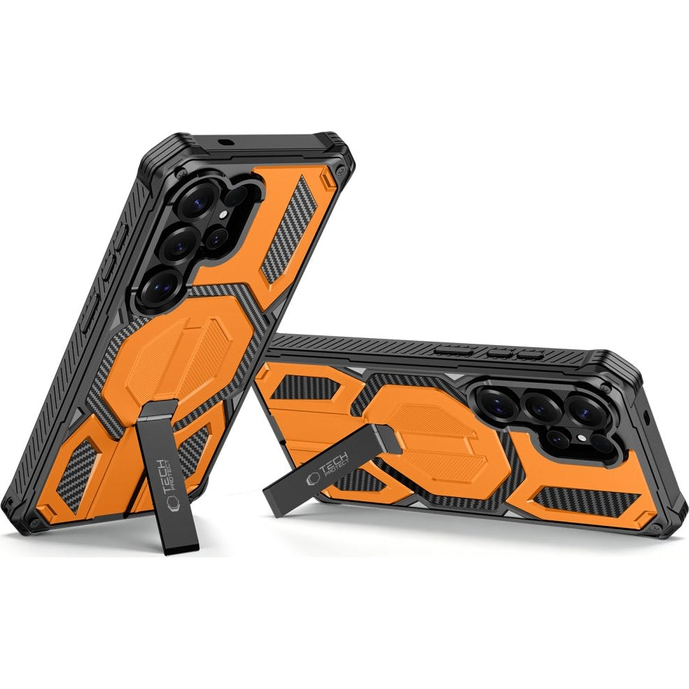 Handyhülle für Galaxy S26 Ultra, Tech-Protect MagBlast, mit MagSafe, 2x Gehärtetes Glas, Schwarz-Orange