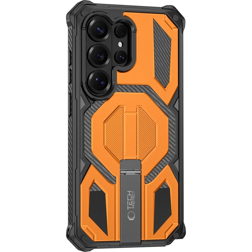 Handyhülle für Galaxy S26 Ultra, Tech-Protect MagBlast, mit MagSafe, 2x Gehärtetes Glas, Schwarz-Orange
