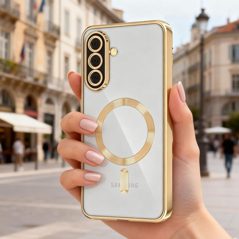 Handyhülle mit Kameraabdeckung für Galaxy A27 5G, Tech-Protect MagFlex für MagSafe, Transparent-Gold