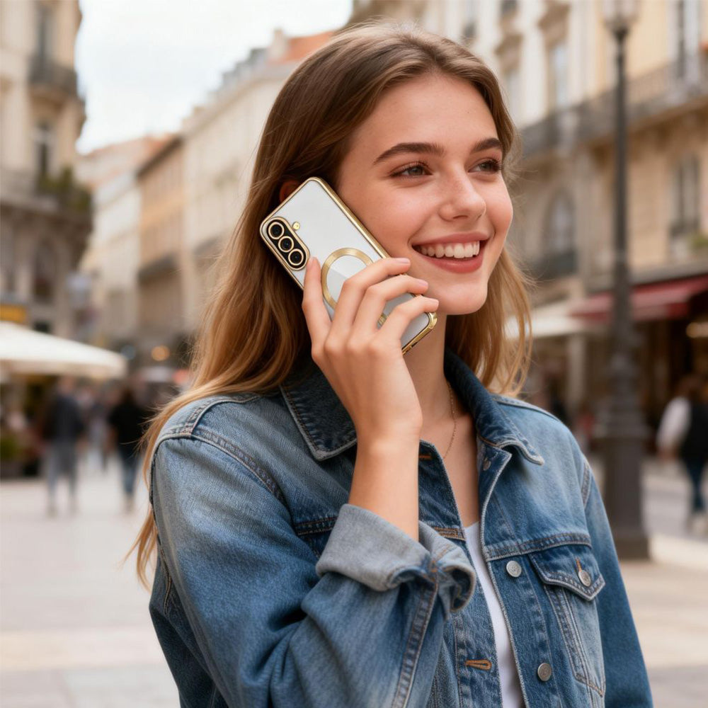 Handyhülle mit Kameraabdeckung für Galaxy A27 5G, Tech-Protect MagFlex für MagSafe, Transparent-Gold