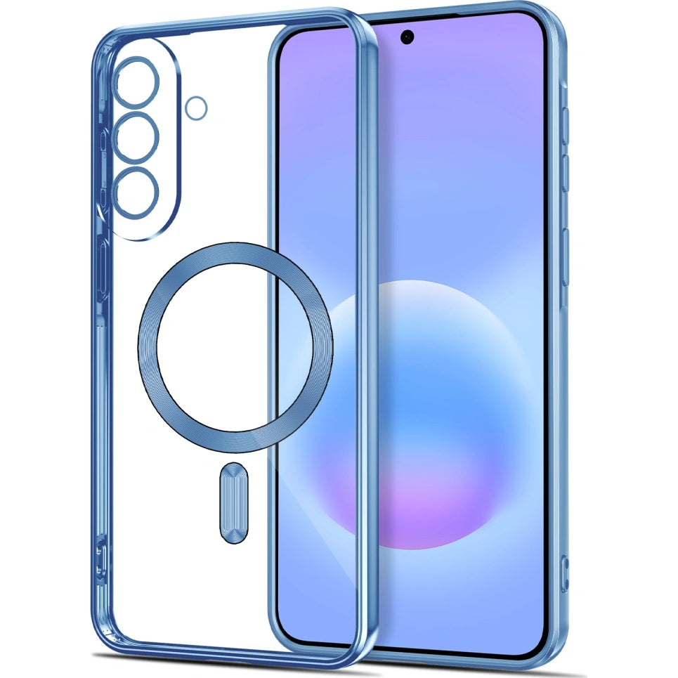 Handyhülle mit Kameraabdeckung für Galaxy A57 5G, Tech-Protect MagFlex für MagSafe, Transparent und Blau