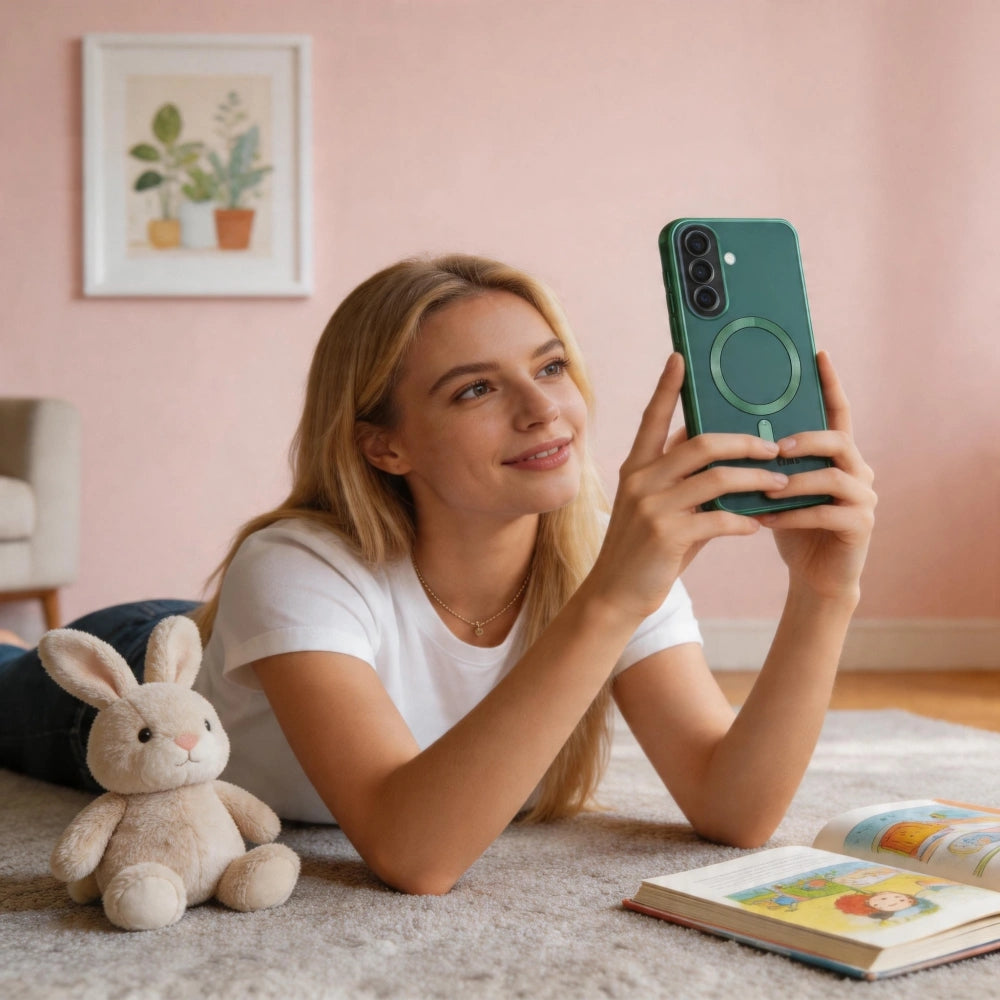 Handyhülle mit Kameraabdeckung für Galaxy A37 5G, Tech-Protect MagFlex für MagSafe, Transparent und Grün
