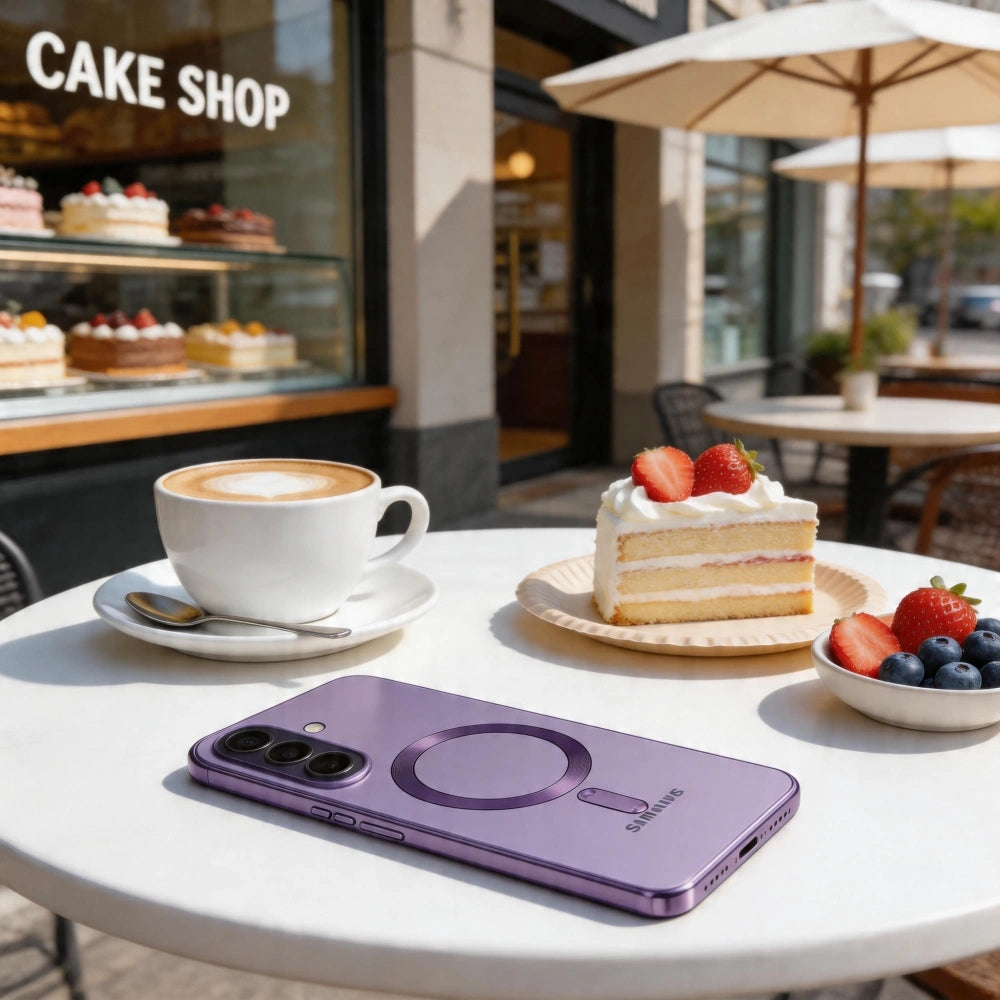 Handyhülle mit Kameraabdeckung für Galaxy A37 5G, Tech-Protect MagFlex für MagSafe, Transparent und Violett