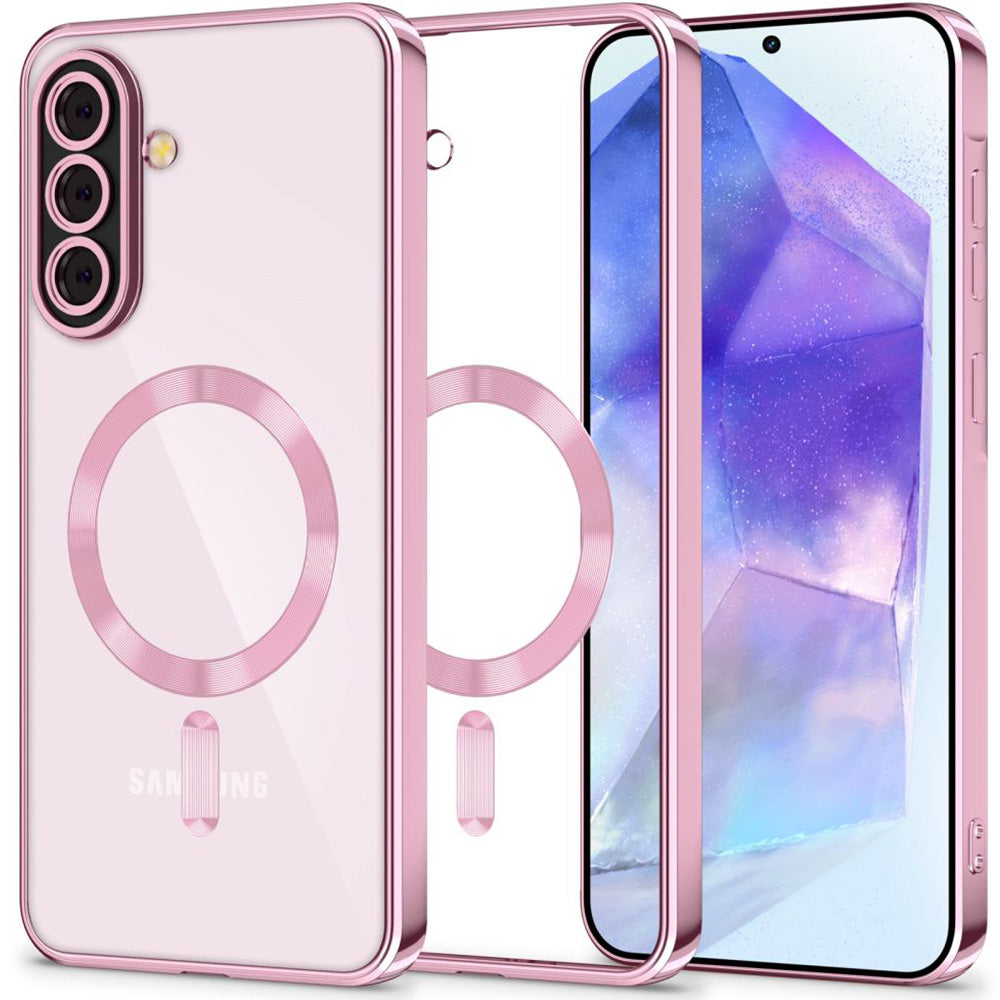 Handyhülle mit Kameraabdeckung für Galaxy A56 5G, Tech-Protect MagFlex für MagSafe, Transparent und Rosa