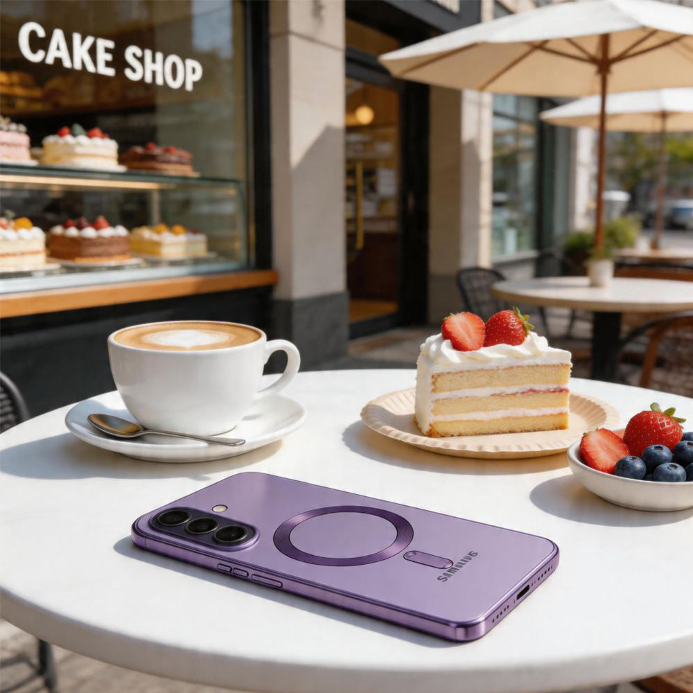 Handyhülle mit Kameraabdeckung für Galaxy A57 5G, Tech-Protect MagFlex für MagSafe, Transparent-Violett