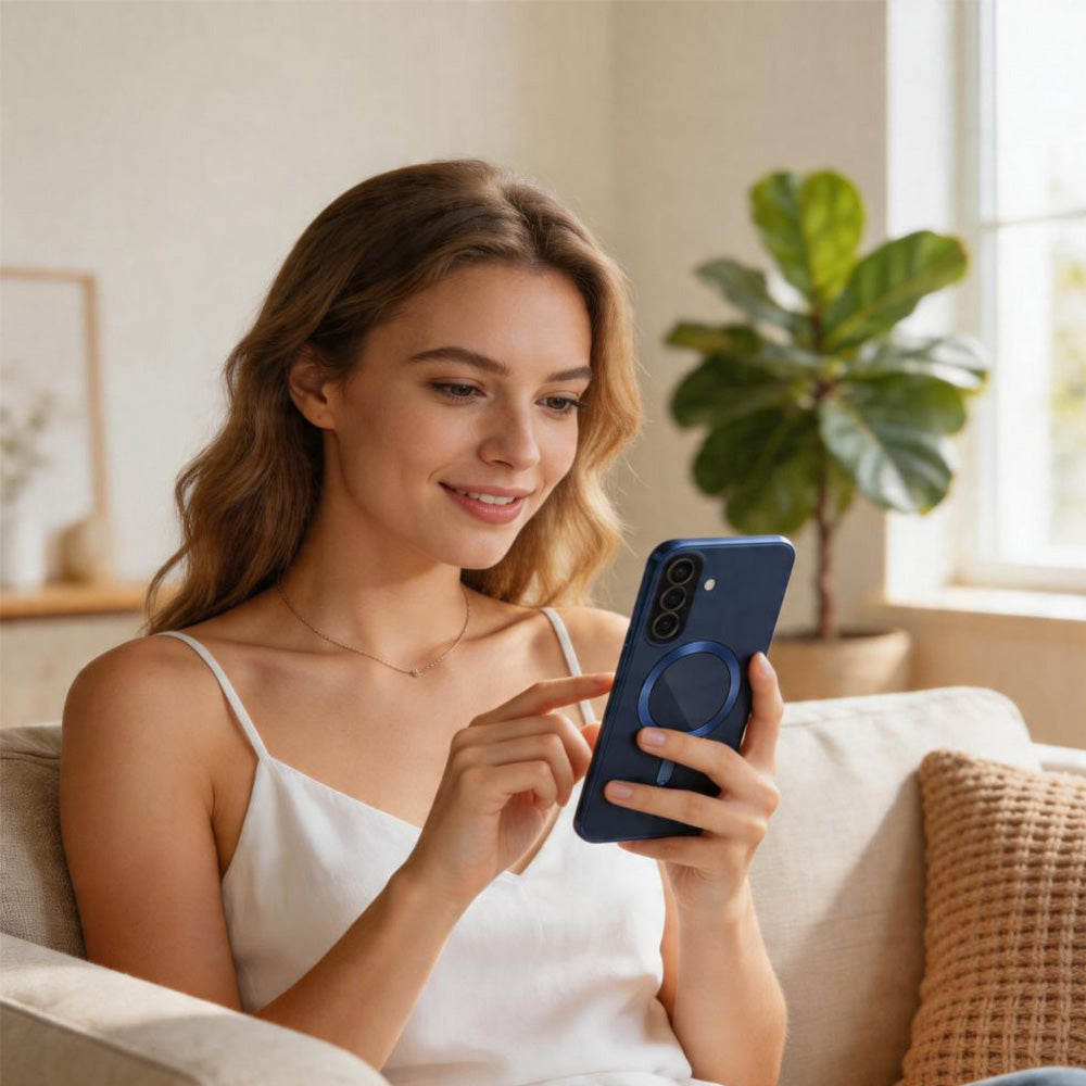Handyhülle mit Kameraabdeckung für Galaxy A57 5G, Tech-Protect MagFlex für MagSafe, Transparent-Dunkelblau