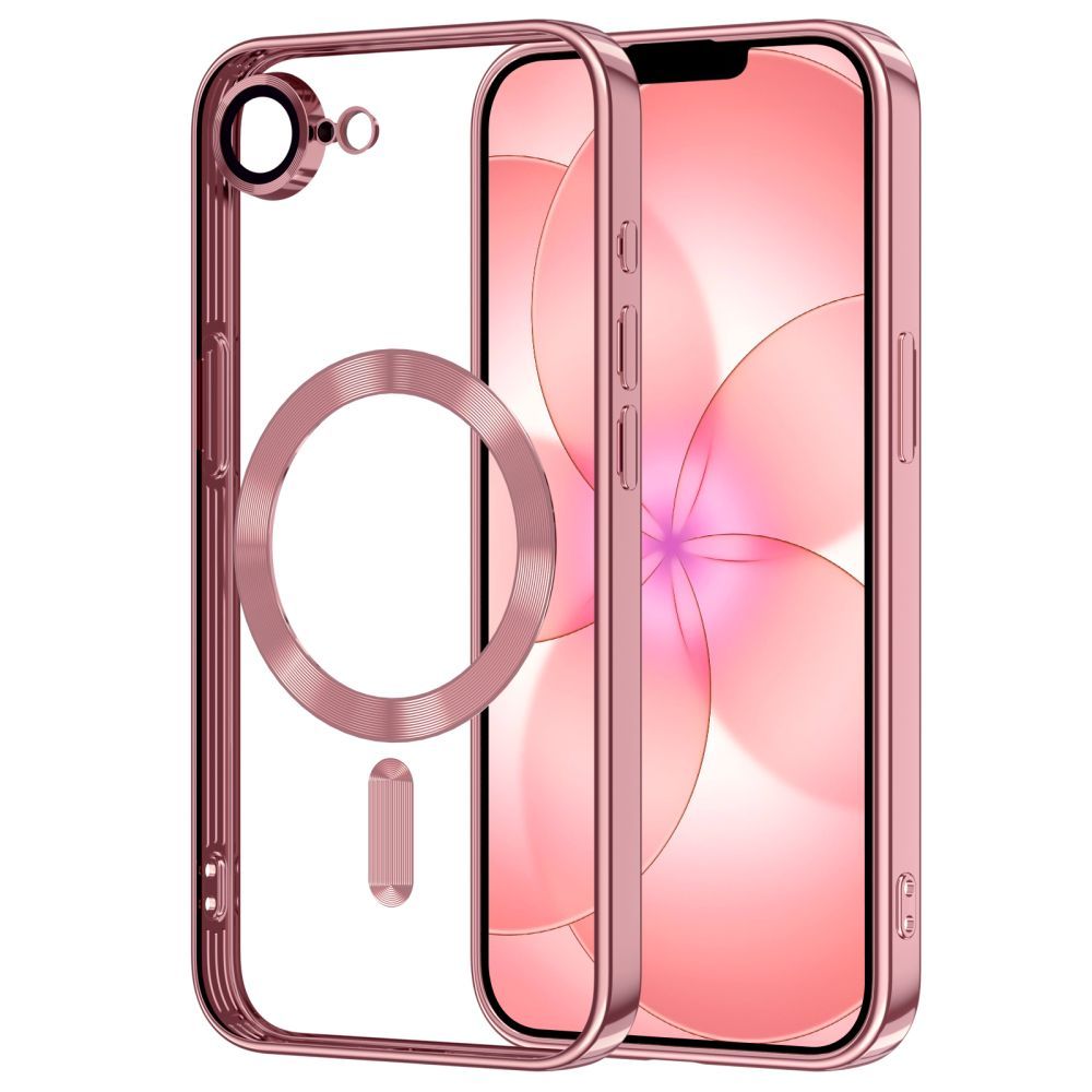 Handyhülle mit Kameraabdeckung für iPhone 17e / 16e, Tech-Protect MagFlex für MagSafe, Transparent und Rosa