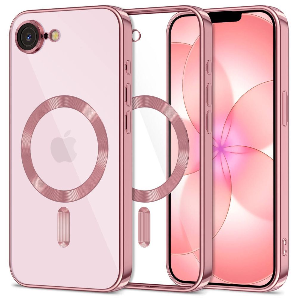 Handyhülle mit Kameraabdeckung für iPhone 17e / 16e, Tech-Protect MagFlex für MagSafe, Transparent und Rosa