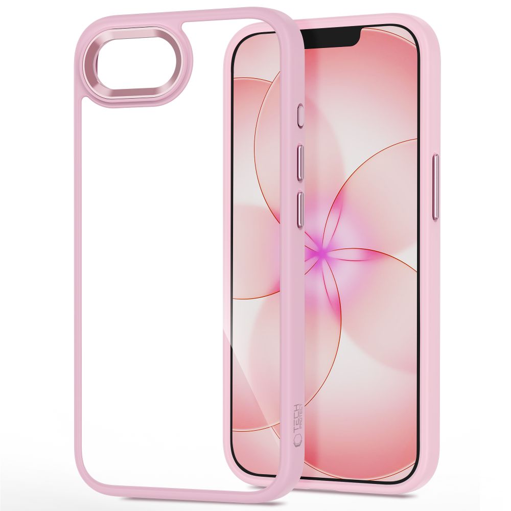 Handyhülle mit Kameraabdeckung für iPhone 17e / 16e, Tech-Protect MagMat, Transparent und Rosa