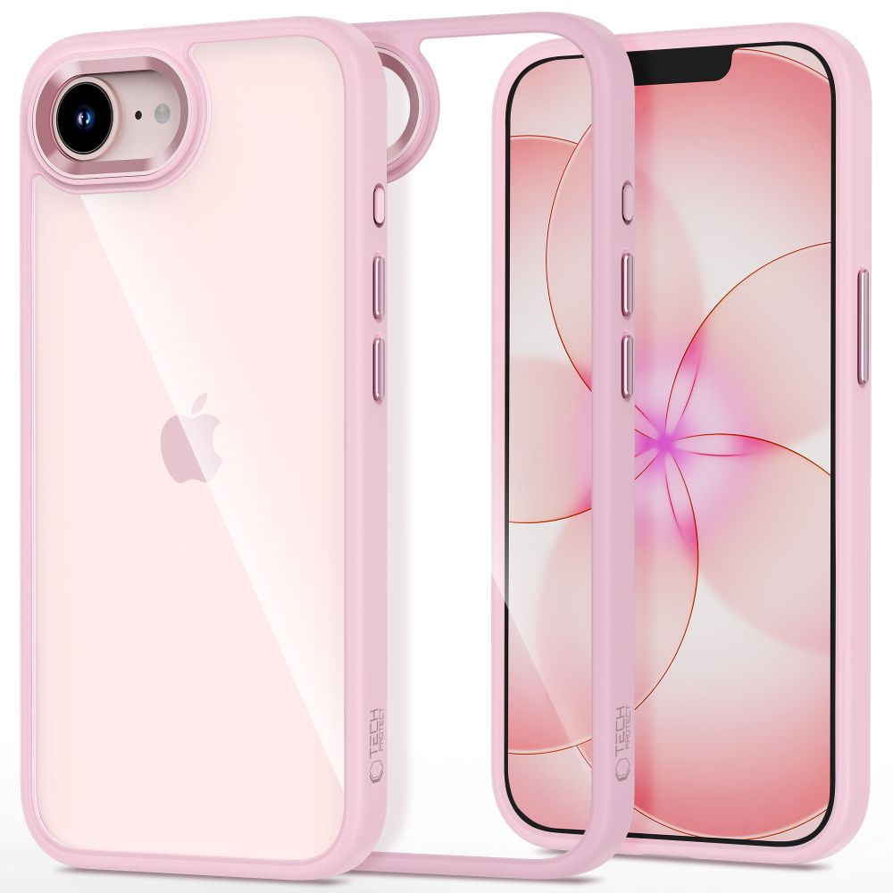 Handyhülle mit Kameraabdeckung für iPhone 17e / 16e, Tech-Protect MagMat, Transparent und Rosa