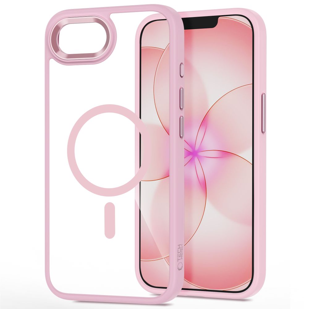 Handyhülle für iPhone 17e / 16e, Tech-Protect MagMat mit MagSafe, Transparent und Rosa