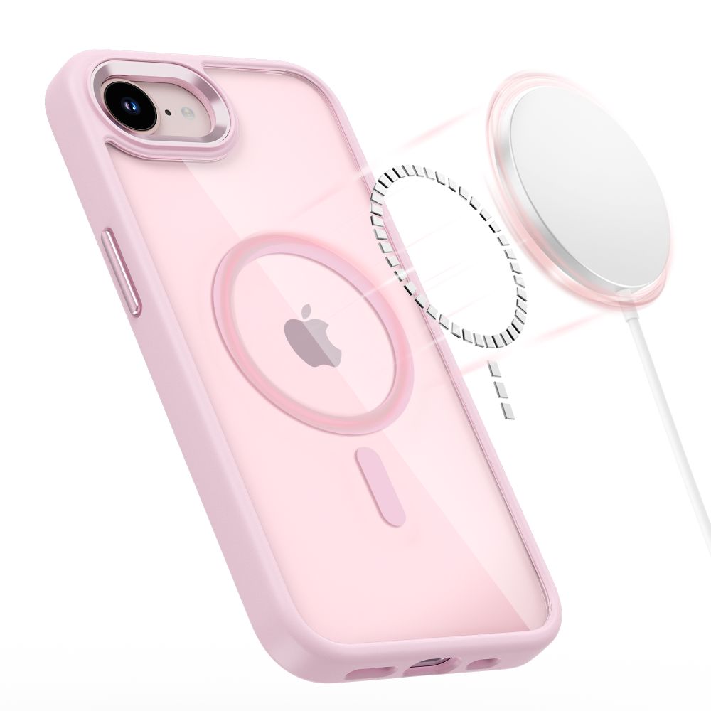 Handyhülle für iPhone 17e / 16e, Tech-Protect MagMat mit MagSafe, Transparent und Rosa