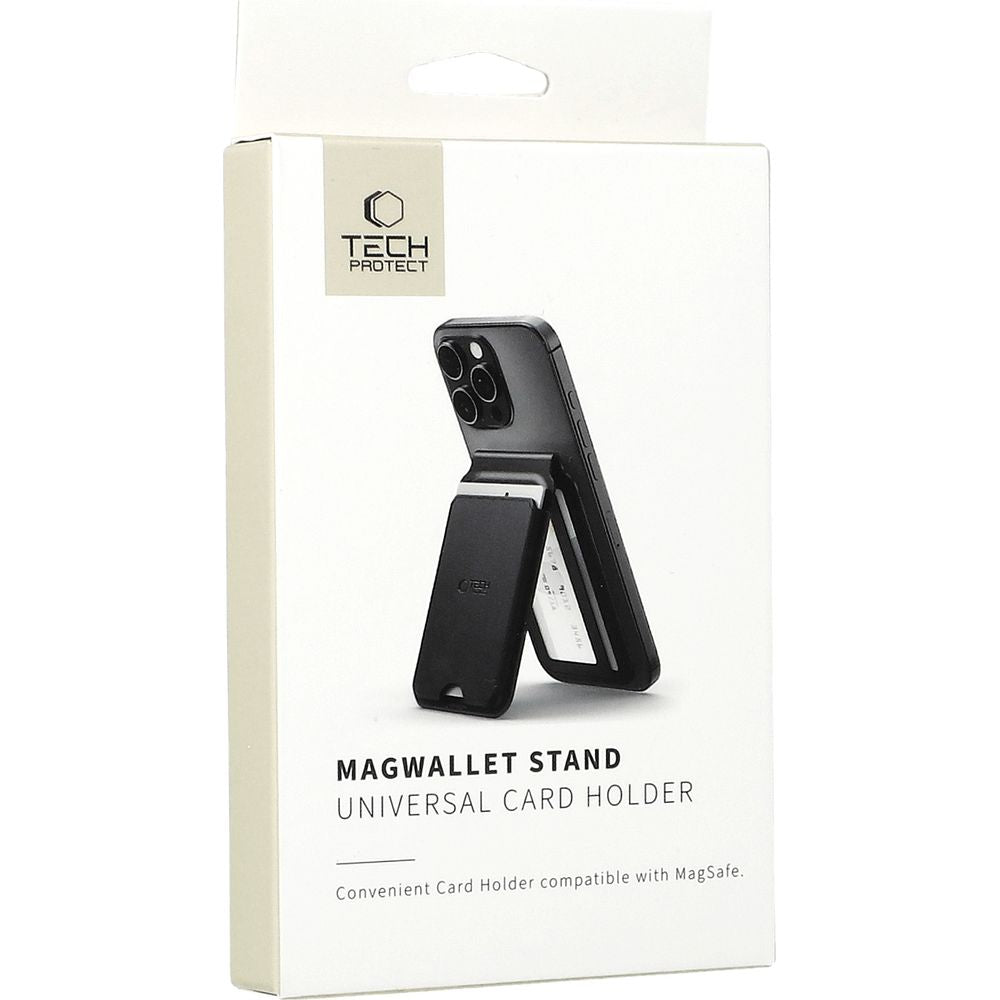 Magnetisches Kartenetui mit Ständer mit MagSafe, Tech-Protect MagWallet Stand, Schwarz