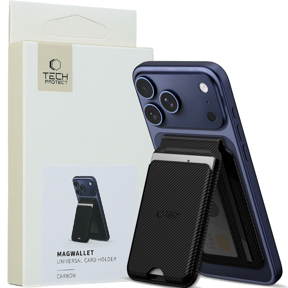 Magnetisches Kartenetui mit Ständer mit MagSafe, Tech-Protect MagWallet Stand, Schwarz Carbon
