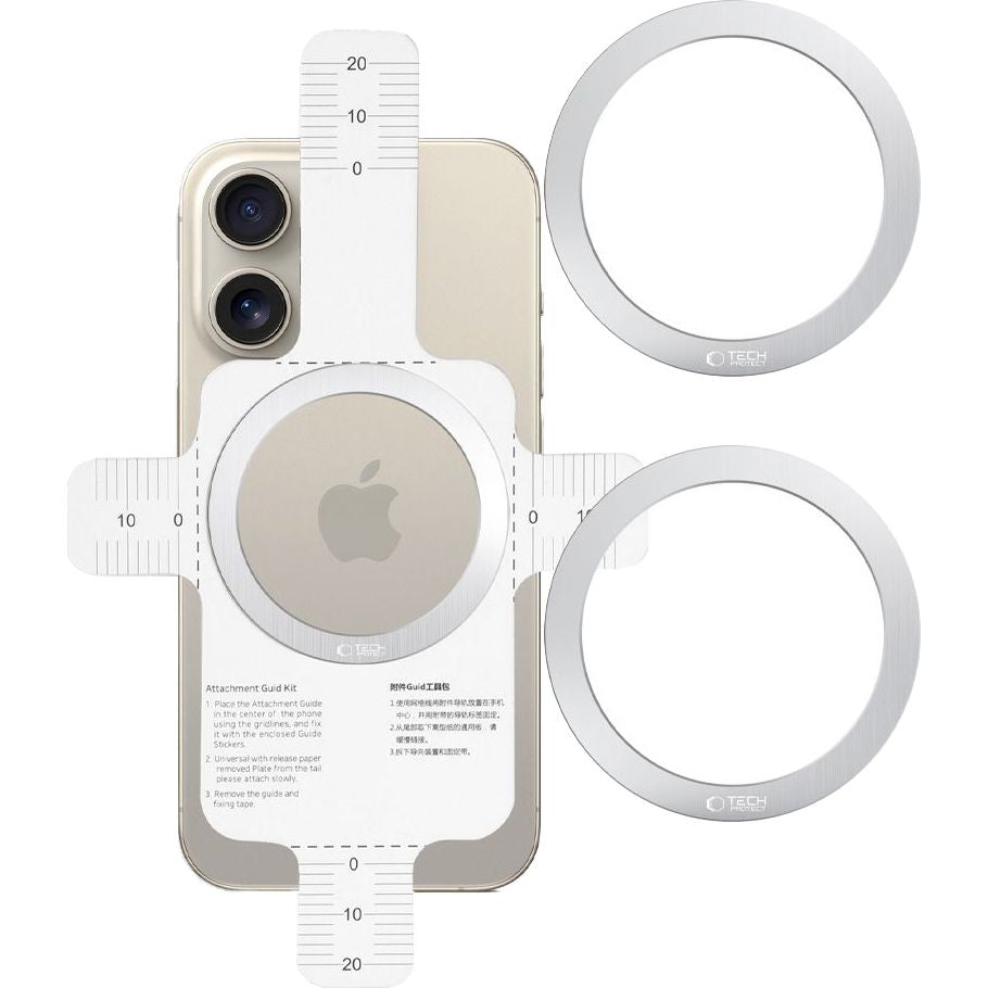 Magnetplatten Tech-Protect MMP-100 2in1 Magnetic MagSafe Ring für Hüllen ohne MagSafe, 2 Stück, Silbern