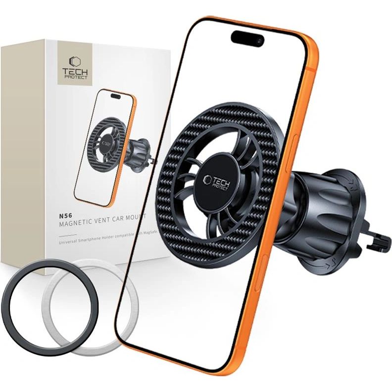 Magnetische Handy-Halterung für Lüftungsgitter Tech-Protect N56 Magnetic Vent Car mit MagSafe, Karbon Schwarz