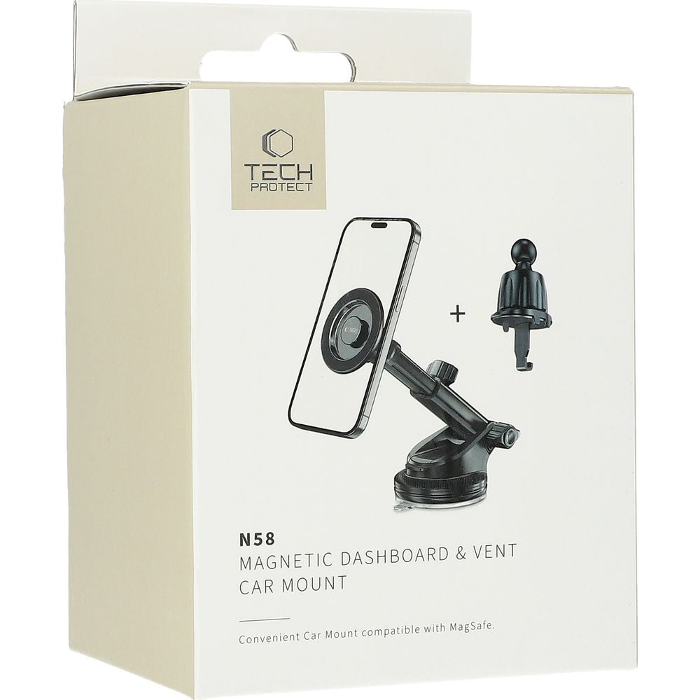 Magnetische Handy-Halterung für Lüftungsgitter / Cockpit / Windschutzscheiben, Tech-Protect N58, mit MagSafe, Schwarz
