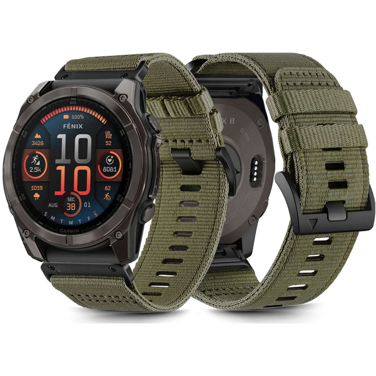 Armband für Garmin Fenix 8 Pro (51 mm) / 8 / 7X Pro / 7X / 6X Pro, Tech-Protect Nylon Classic, QuickFit 26 mm, Grün